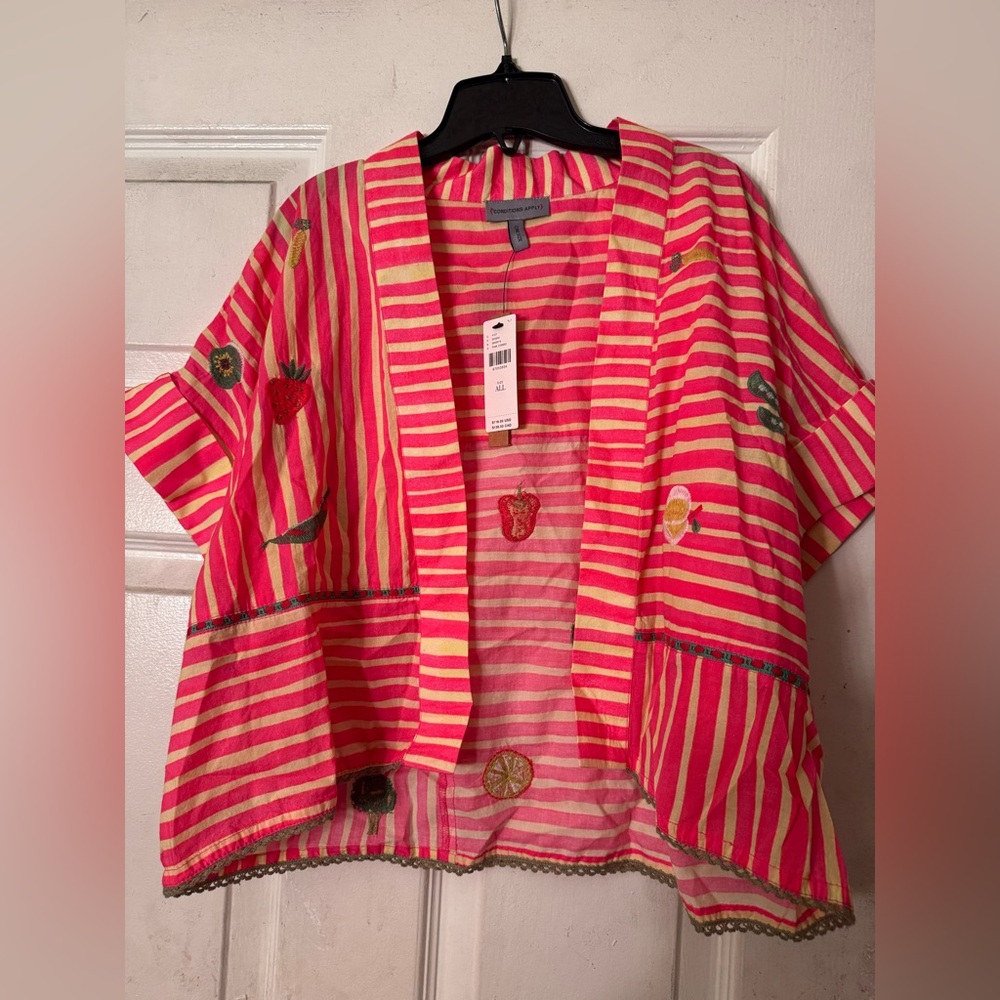 Anthropologie Pink and Yellow Striped Blouse